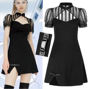 Punk Rave black dress with sheer stripe sleeves